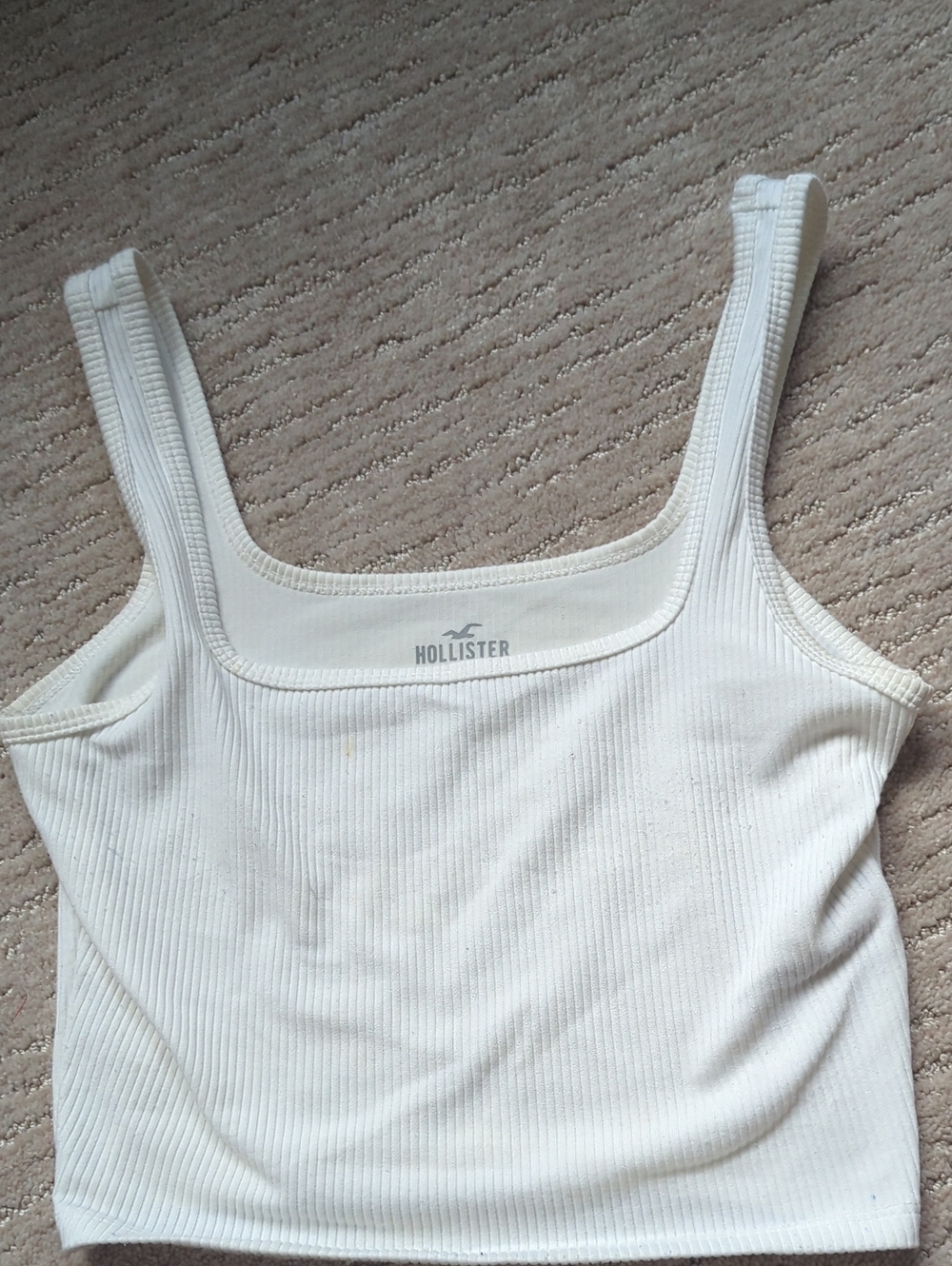 Hollister White Ribbed Square-Neck Cropped Tank